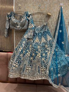 Teal Embroidered Lehenga Choli With Dupatta