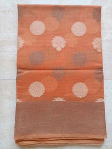 Peach Cotton Saree With Blouse Piece