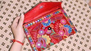 Embroidered Red Clutch
