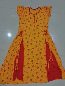 Stylish Yellow &amp; Red Cotton dress
