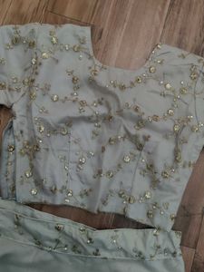Beige Stitched Lengha Set