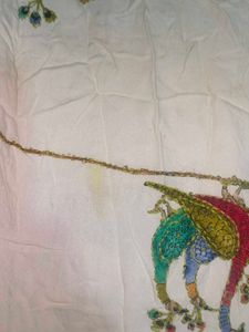 A Multicolour Peacock Print Thread Work Kurta