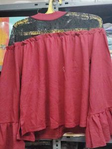 Burgundy Off-Shoulder Bell Sleeve Top