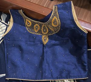 Elegant Blue Embroidered Blouse with Yellow print