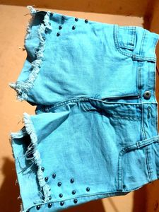 Frayed Studded Denim Shorts