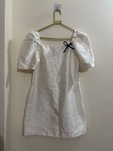 off White Puff Sleeve Mini Dress