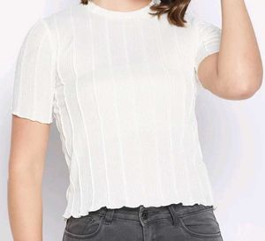 Madame Round Neck Off White Textured Top