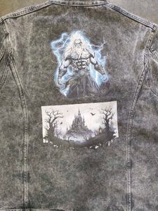 🔥Rare Acid-Wash Denim Jacket–Custom Graphic Back