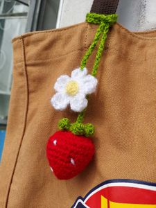 Crochet Strawberry 🍓 Flower Bag Charm