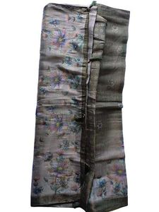 Gray &amp; Green Tissue Saree with Floral Print | Shin