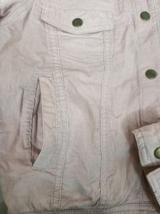 Light Pink Denim-strip Fur Jacket