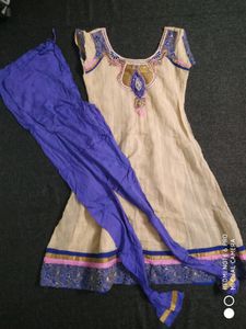 Cream & Purple Anarkali Set