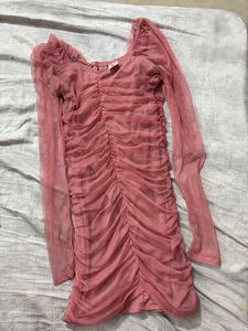Pink Ruched Mini Dress