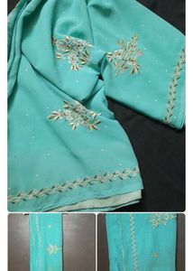 Elegant Teal Embroidered Saree