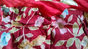 Red Printed Kurti With White Pant