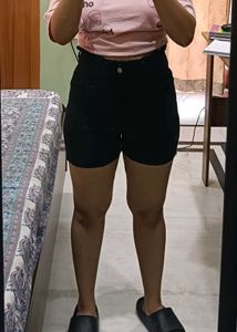 Black High-Waisted Denim Shorts