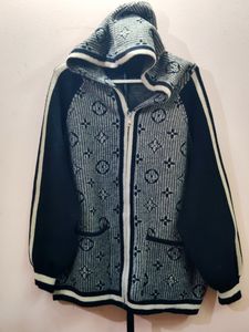 men&#39;s premium imported Blue Logo Wool Hooded jacke