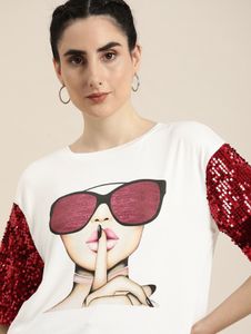 Modarapido White Printed Sequins Top