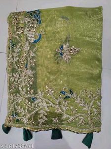 Elegant Green Embroidered Saree