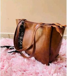 Stylish Brown Croc-Embossed Tote