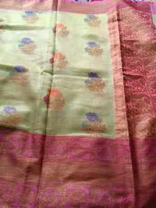 Pista Green Beautiful Chanderi Silk Saree🤩