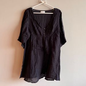 Black Linen Tunic Top
