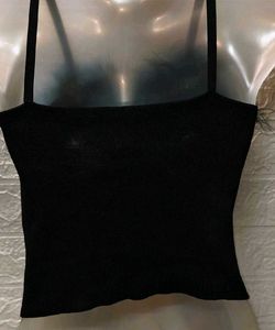 Black Fur Crop Spaghetti Top