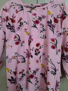 Pink Floral Print Long Sleeve Short Kirti