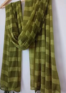 Green Striped Tassel Scarf
