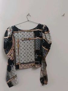 Patterned Puff Sleeve Top