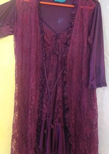 Vintage Purple Lace Lingerie Set Night Dress