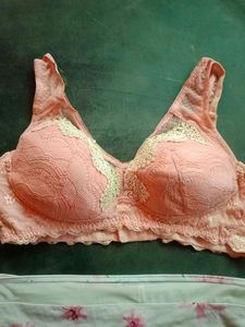 Peach Lace Bra N Panty Set.