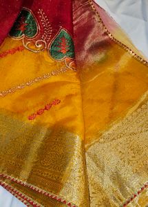 Elegant YELLOW AND RED (combine)Embroidered Saree