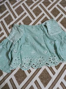 Striped Green off shoulder Crop Top
