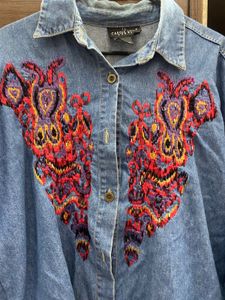 Oversized Embroidered Denim Shirt