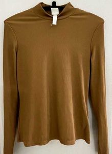 Brown Mock Neck Long Sleeve Top