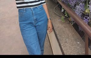 Stretchable Straight Fit High Waist Blue Jeans