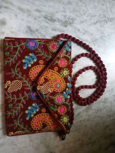 Embroidered Velvet Shoulder Bag