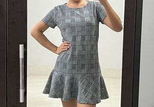 Plaid Ruffle Hem Mini Dress