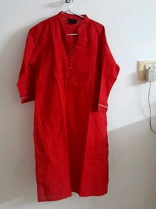 Red Self Print Kurta