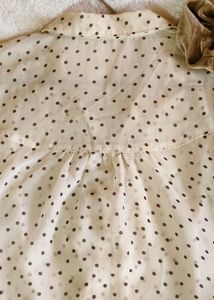 Cute Frilled Polka Print Off White Mesh Shirt