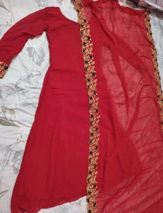 Elegant Red Anarkali suit and dupatta
