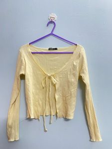 Pastel Yellow Tie Front Cardigan