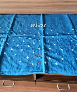 Unstitched Blue Brown Bandhni 3pc Salwar Kameez