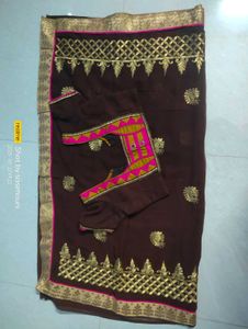 Brown Colour Saree & Stiching Work Blouse
