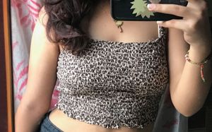 Leopard Print Smocked Crop Top