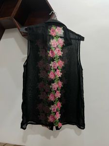 Floral Sheer Button-Down