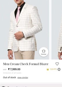 LOUIS PHILIPPE Men Cream Check Formal Blazer