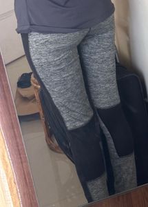 Gray Athletic Leggings with Black Stripe