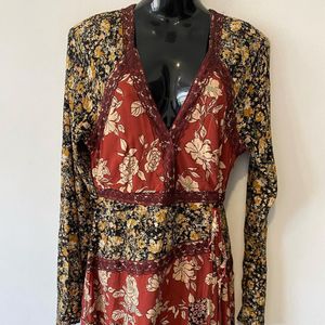 Free People Tilda Maxo Wrap Dress Deep V Neckline
